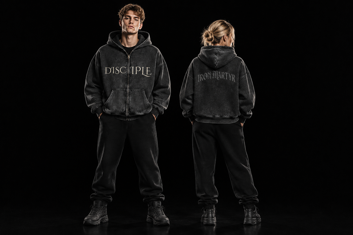 Zip Hoodie — Washed Black